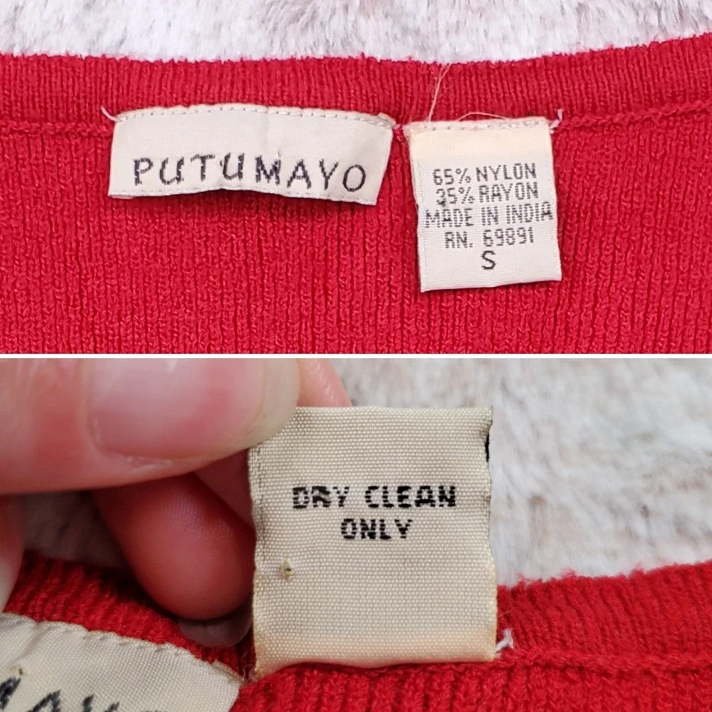 Vintage Women's Red V-Neck Long Sleeve Thin Knit Sweater 90s Size Small Putumayo
